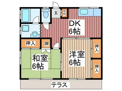 ハウスタカハシB棟(2DK/1階)の間取り写真