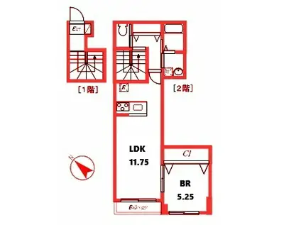 ナーシサス・コート大倉山B棟(1LDK/2階)の間取り写真