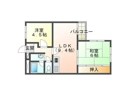 ファミリーハイツ舞子台(2LDK/3階)の間取り写真