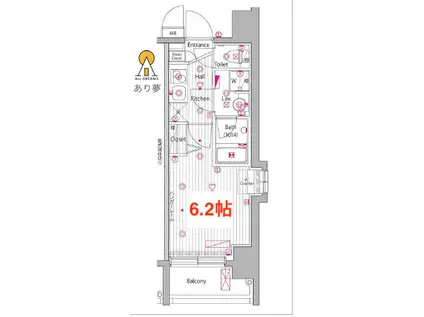 グランド・ガーラ桜木町駅前(1K/2階)の間取り写真