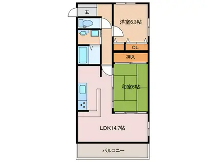 サンヴァリエ岩崎(2LDK/2階)の間取り写真