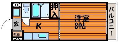 JR吉備線 備前三門駅 徒歩29分 5階建 築32年(1K/4階)の間取り写真