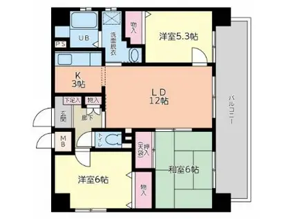 ユアコート横川(3LDK/9階)の間取り写真