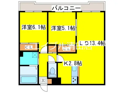 レジデンス北野ヒルズI(2LDK/2階)の間取り写真