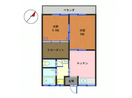 コーポかきだ3(2DK/1階)の間取り写真