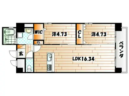 スマート到津(2LDK/4階)の間取り写真