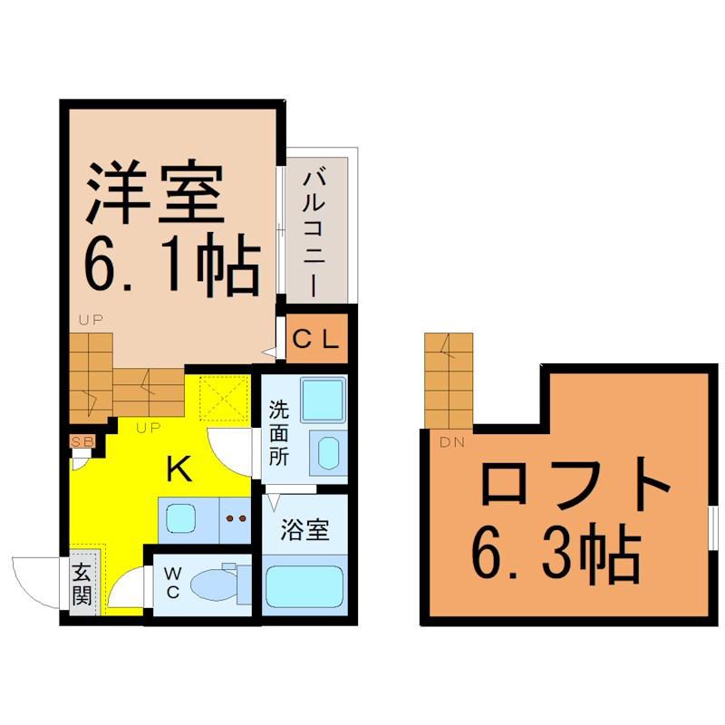 ハーモニーテラス大坪(1SK/1階)の間取り写真