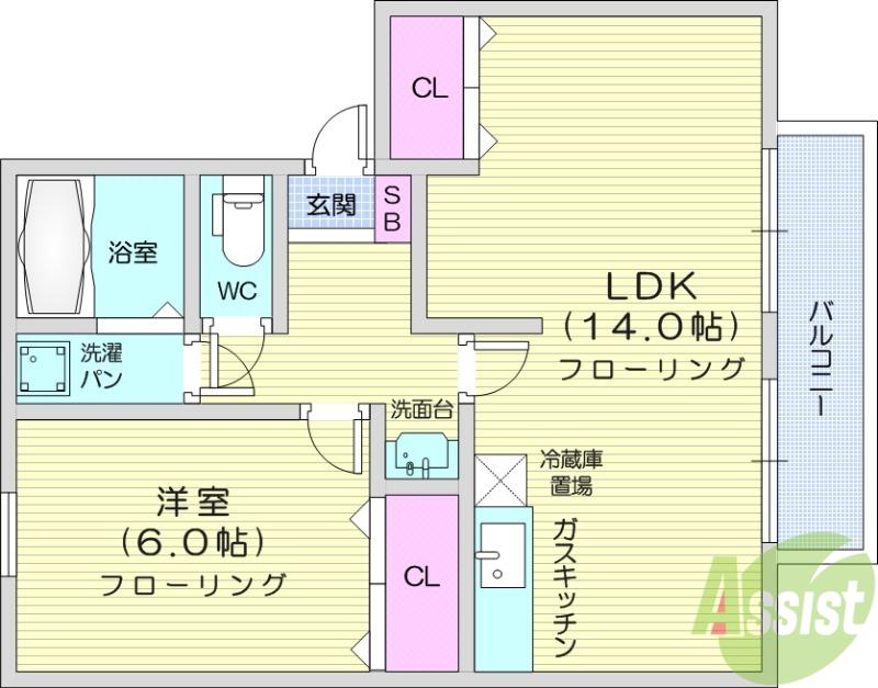 リブレスト鈎取 Ⅲ(1LDK/1階)の間取り写真