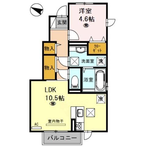 PLACIDO(1LDK/1階)の間取り写真