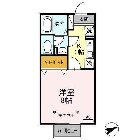 セジュール程島I(1K/2階)の間取り写真