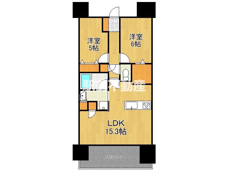 デュオヒルズ城内(2LDK/13階)の間取り写真
