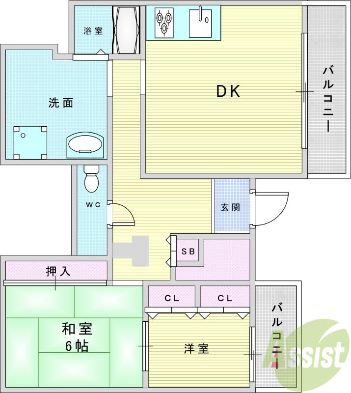 ハイツ西田(2DK/1階)の間取り写真