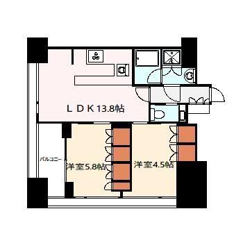TーPUENTE(2LDK/12階)の間取り写真