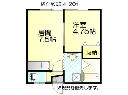 ホワイトハウス3.4(1DK/1階)の間取り写真