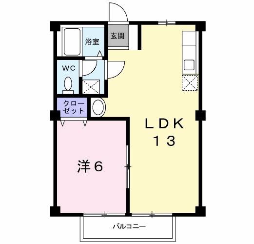 ファミールひいらぎB棟(1LDK/2階)の間取り写真