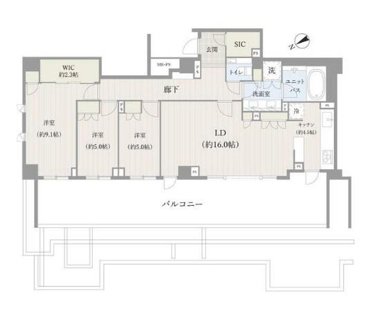 ザ・パークハウス御苑内藤町(3LDK/5階)の間取り写真