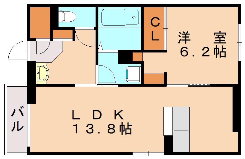 プランドゥブレ西新(1LDK/3階)の間取り写真