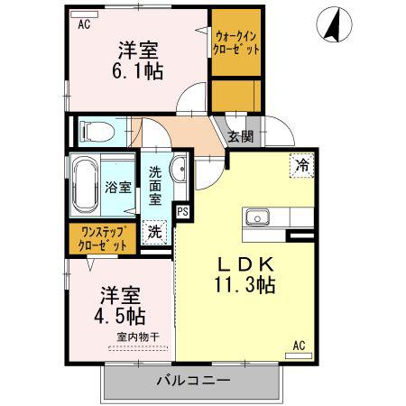 クローバーハイツV3(2LDK/2階)の間取り写真