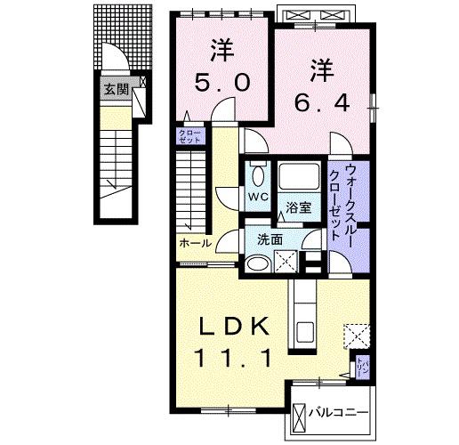プリムローズIII(2LDK/2階)の間取り写真