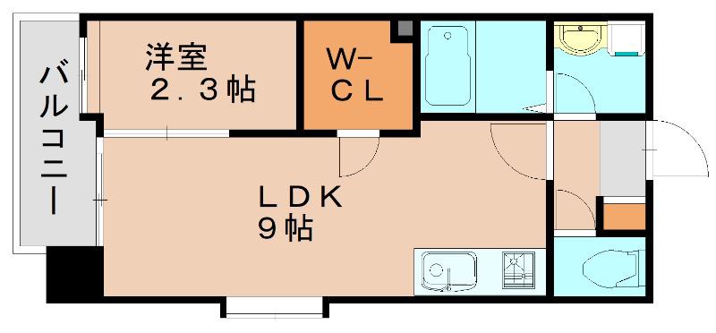 レブリアント千代(1LDK/8階)の間取り写真