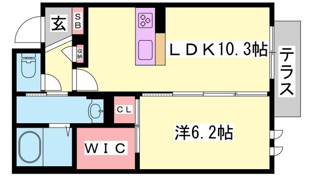 エグレット姫路III(1LDK/1階)の間取り写真