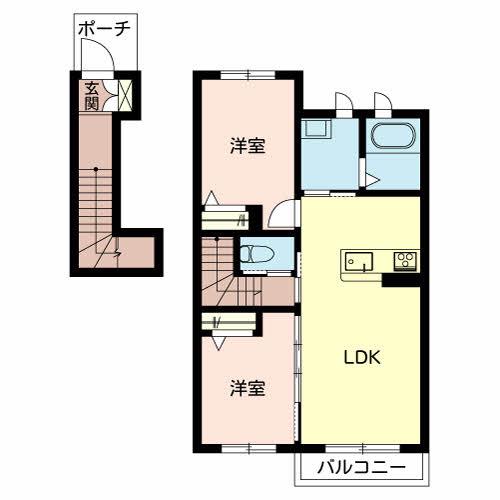 カーサグラス育ヶ丘II(2LDK/2階)の間取り写真