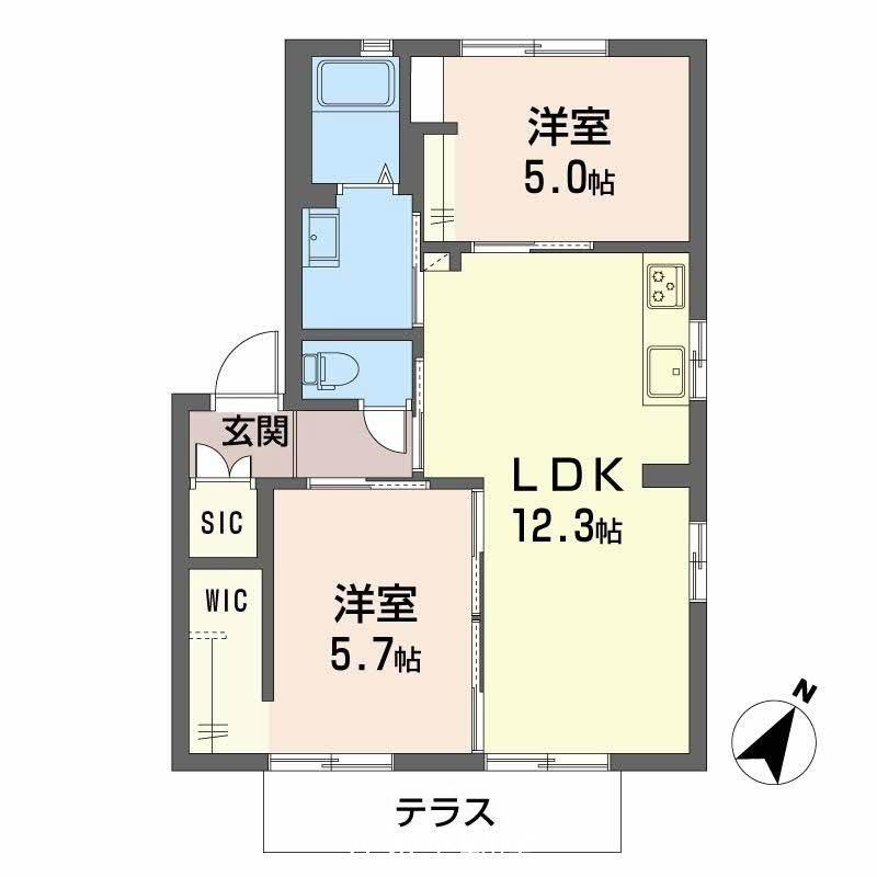 バリュージュ古賀島B(2LDK/1階)の間取り写真