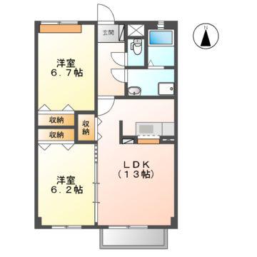 サンライズB(2LDK/2階)の間取り写真