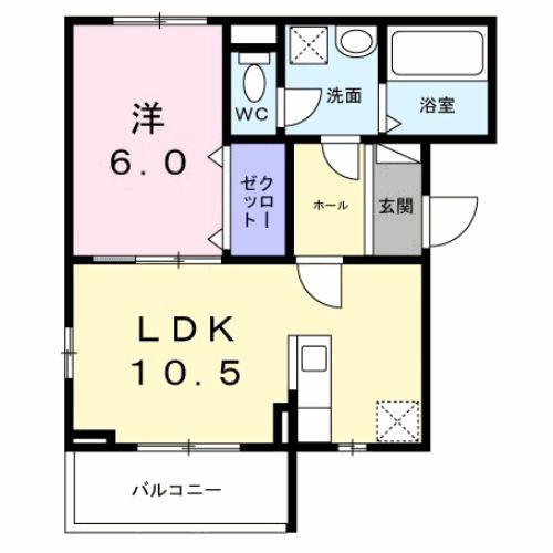 ロイヤルメゾン北巽II(1LDK/2階)の間取り写真