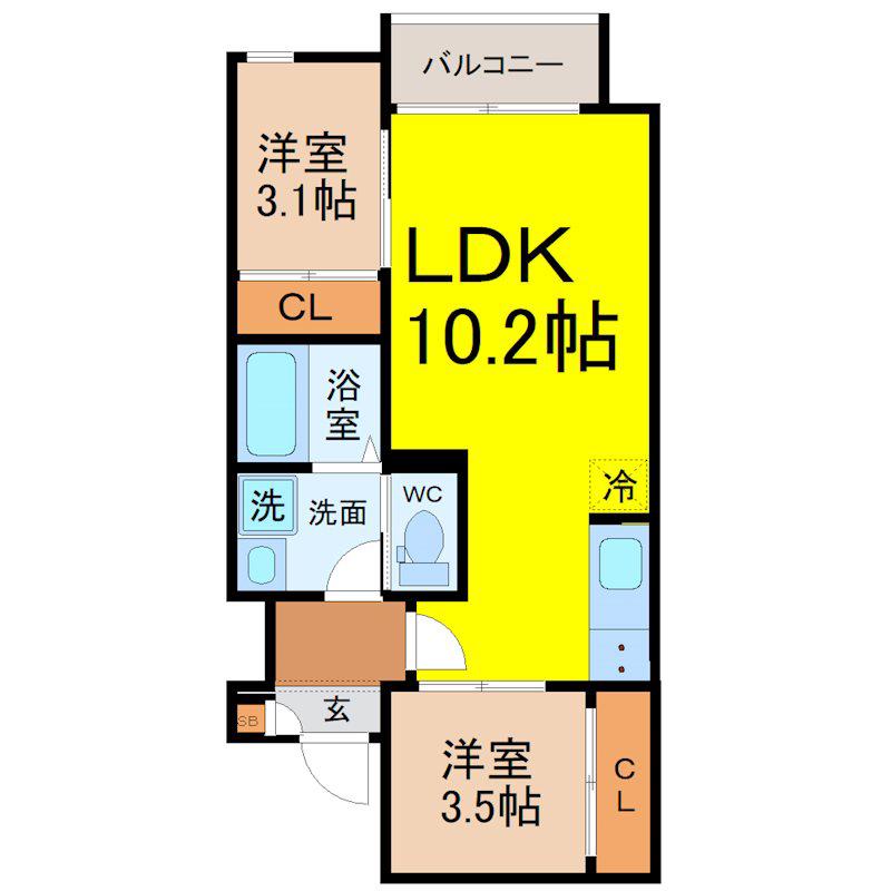 REGALEST上小田井4(2LDK/1階)の間取り写真