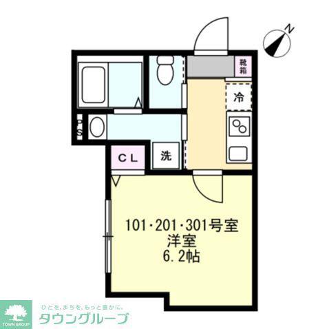 ベイルーム小田急相模原(1K/3階)の間取り写真