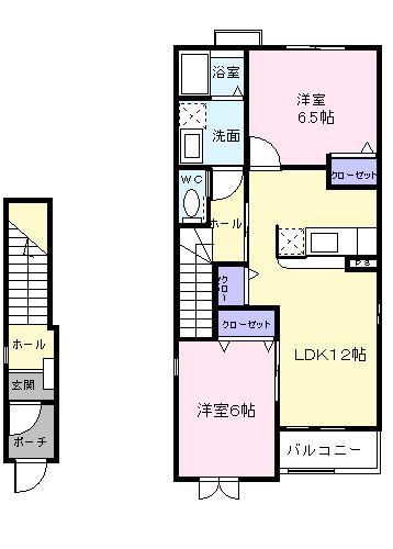 プロシード蔦路(2LDK/2階)の間取り写真