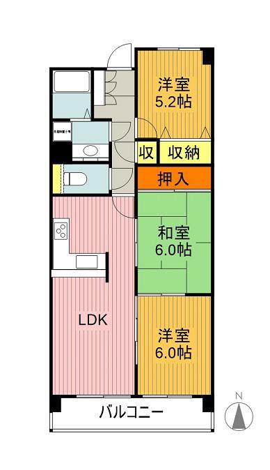 ラ・キャッスル21植田II(3LDK/3階)の間取り写真