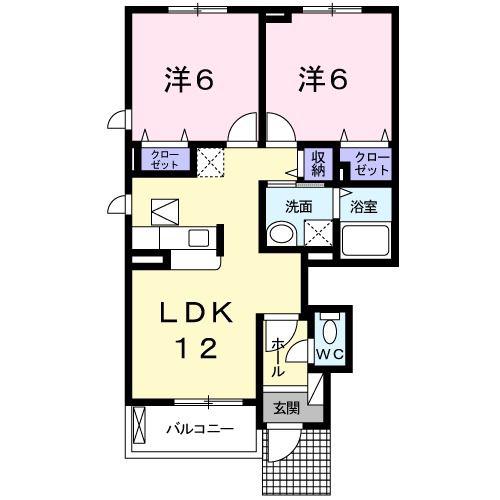 バロン ドゥ(2LDK/1階)の間取り写真