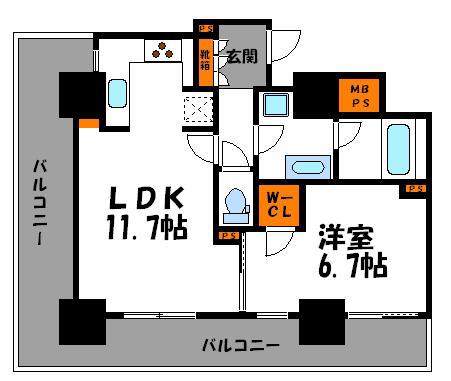 グランアルト天神タワー(1LDK/5階)の間取り写真