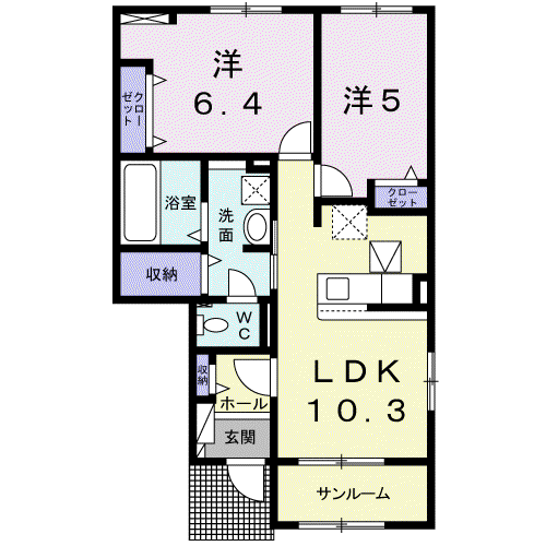 ベル ソレイユ A(2LDK/1階)の間取り写真