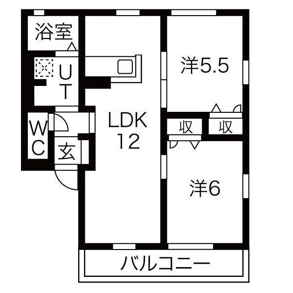 フレシュール高山(2LDK/2階)の間取り写真