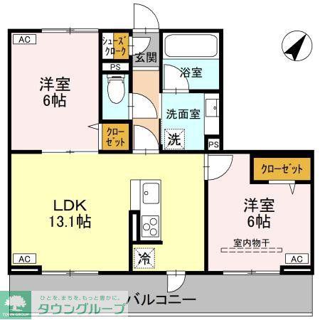ノーブルラフィネ万平町 A(2LDK/2階)の間取り写真