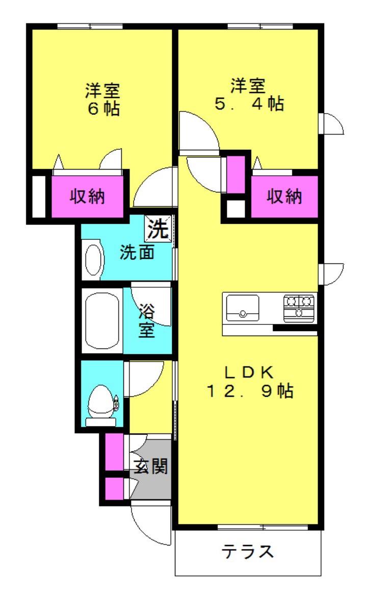ウィステリア(2LDK/1階)の間取り写真