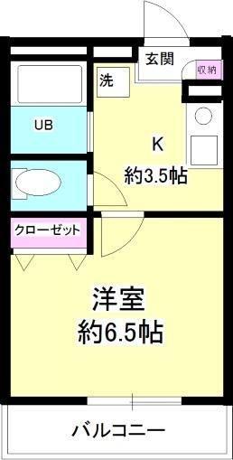 サザンフロント横浜伊勢町(1K/2階)の間取り写真