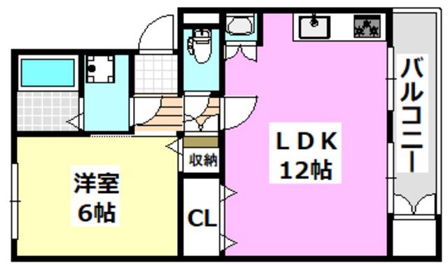 ハコス摂(1LDK/2階)の間取り写真