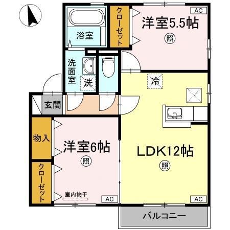 リビングタウン神田B棟(2LDK/1階)の間取り写真