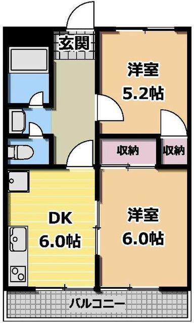 ハウスメモリアルI(2DK/2階)の間取り写真