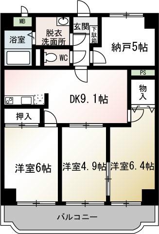 グランドゥール安藤(3SDK/5階)の間取り写真