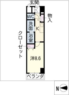 NEW CITY APARTMENTS円上町(1K/2階)の間取り写真