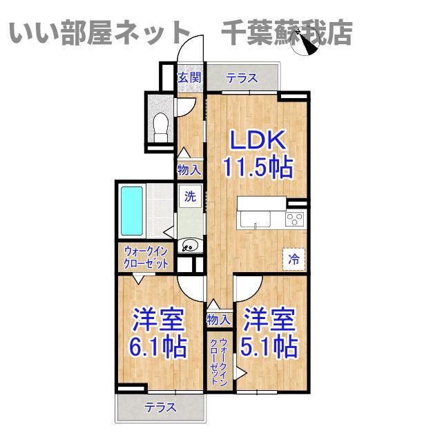ハレカフア(2LDK/1階)の間取り写真