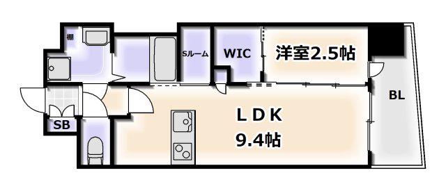 セレニテ難波リアン(1LDK/6階)の間取り写真