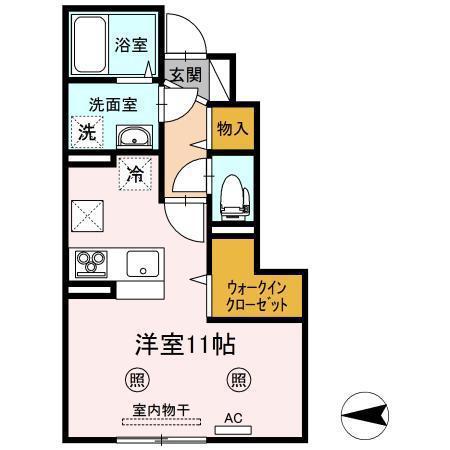 ソラティオ(ワンルーム/1階)の間取り写真