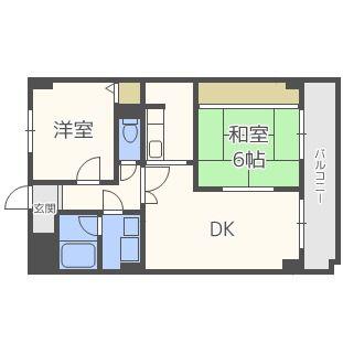 グランドールY(2LDK/6階)の間取り写真