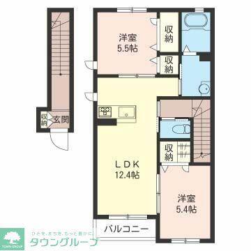 ソレイユ・ルヴァン B棟(2LDK/2階)の間取り写真